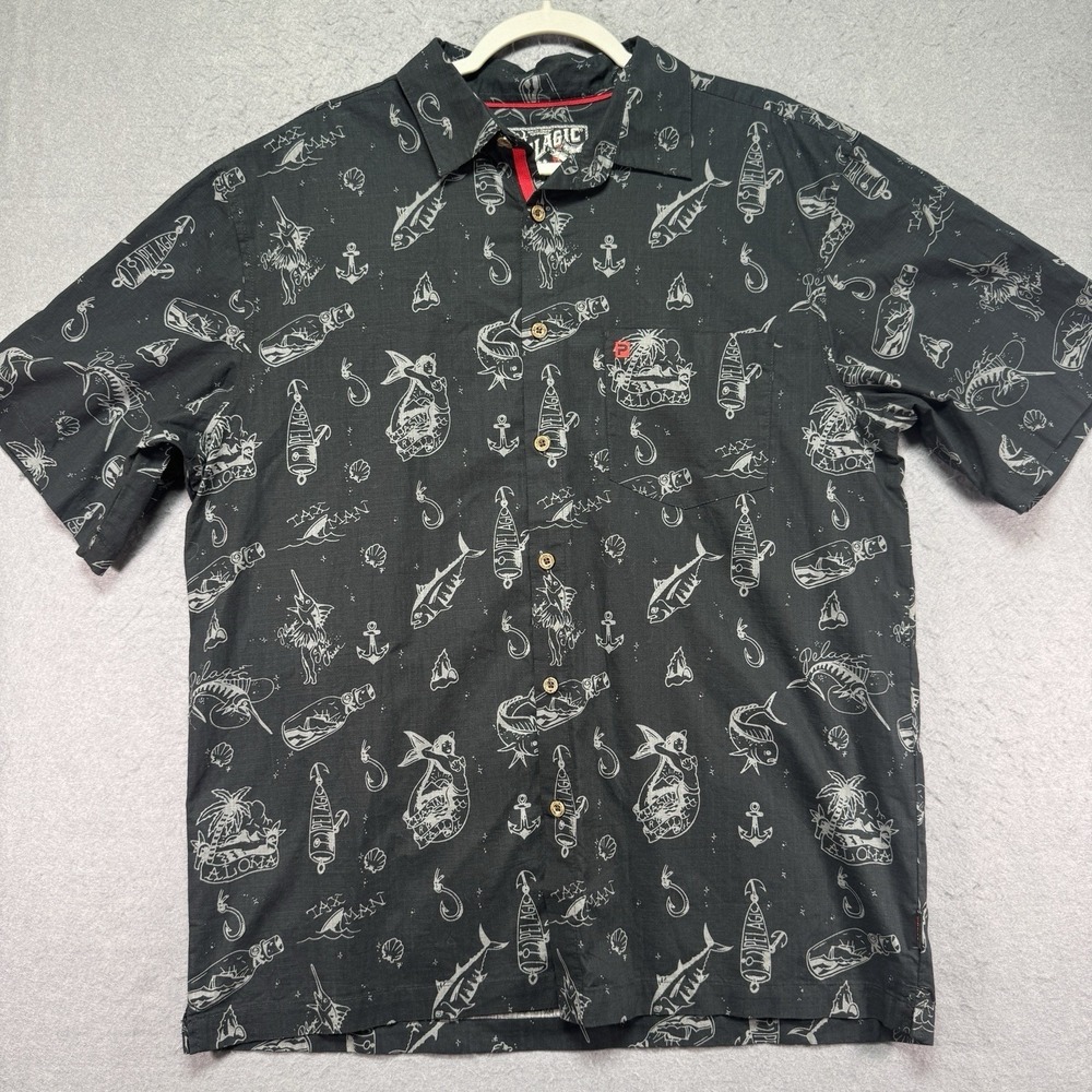 Pelagic Shirt Adult Black Large‎ Fishing Fish Print Short Sleeve Casual Beach